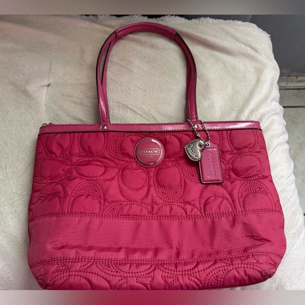 Coach Quilted Hot Pink Tote with Heart Charm